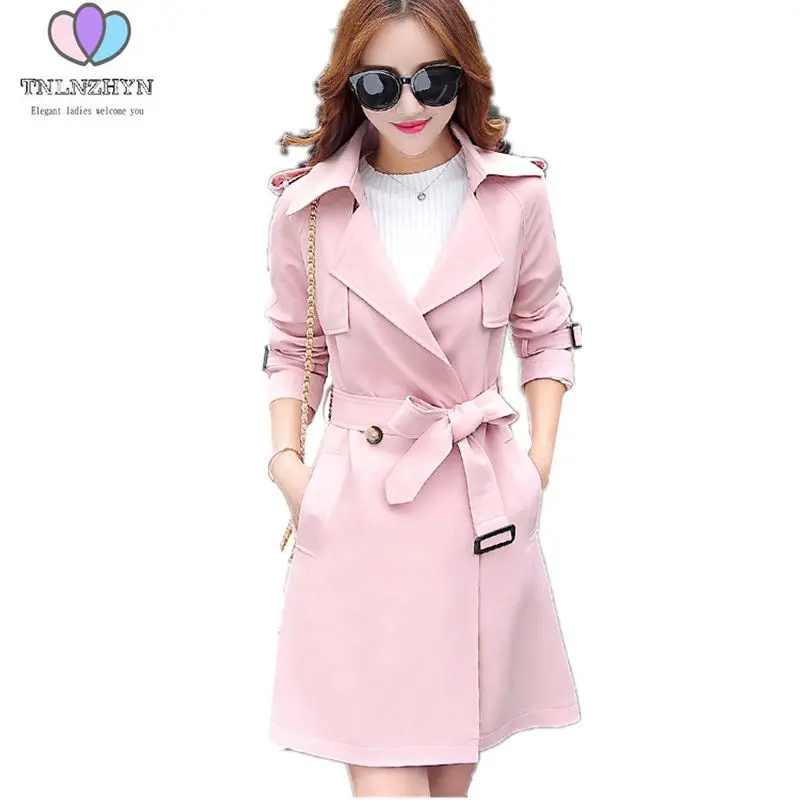 2018 Survêtement Tranchée gray Manteau Tnlnzhyn Solide black pink Pardessus vent Coupe Mode Taille Slim Couleur Printemps De Femelle Femmes Vêtements Grande Corée Beige ggZrq5W
