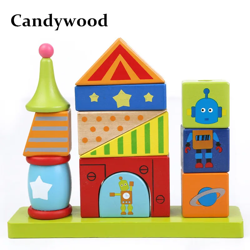 Candywood Baby Wooden Building Blocks Robot and Princess Pattern Toys for kids girl&boy birthday and Christmas gift baby-building-blocks