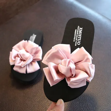 Тапочки для маленьких девочек с милыми шелковыми цветами, однотонные, на плоской подошве, тапочки для принцессы, летние цветочные детские тапочки, розовые, размер 24-39 - Цвет: Розовый