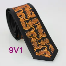 YIBEI coahella Галстуки оранжевый галстук с узором "огурцы" тонкий с черным каймой галстук-бабочки для худых микрофибры винтажный галстук для мужчин 6 см Corbata