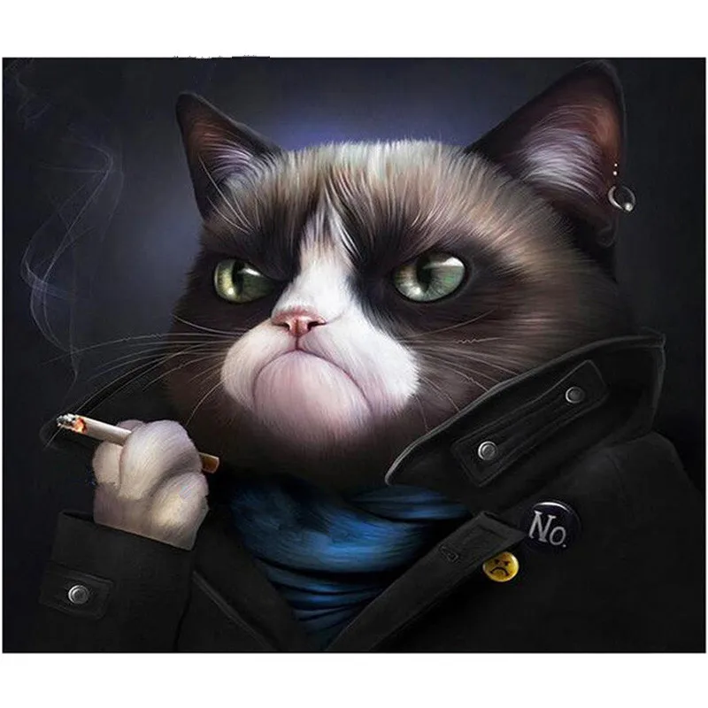 

5D DIY Diamond Painting Cat Crystal Diamond Painting Cross Stitch Lovely Black Cat Smokes Needlework Home Decorative M16975