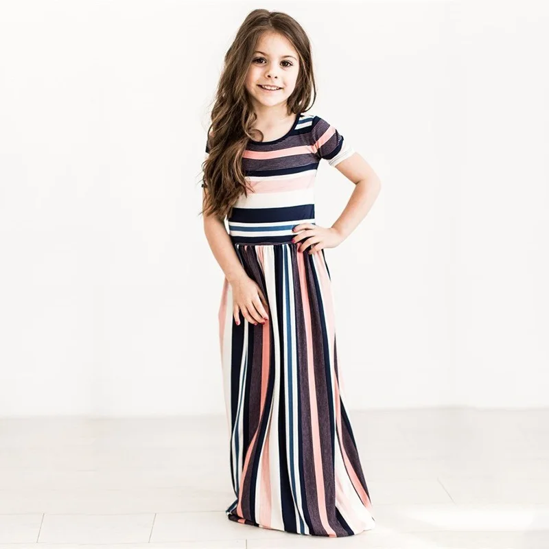 

Long Bohemian Striped Girls Dresses Trendy Summer Spring Beach Dress Children Clothing Outwear Dress for Girl 2018 New Fashion