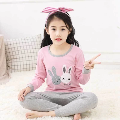 pink rabbit Г. Детские пижамные комплекты осенне-зимний хлопковый костюм для сна с героями мультфильмов для мальчиков и девочек детское теплое нижнее белье с длинными рукавами - Цвет: pink rabbit