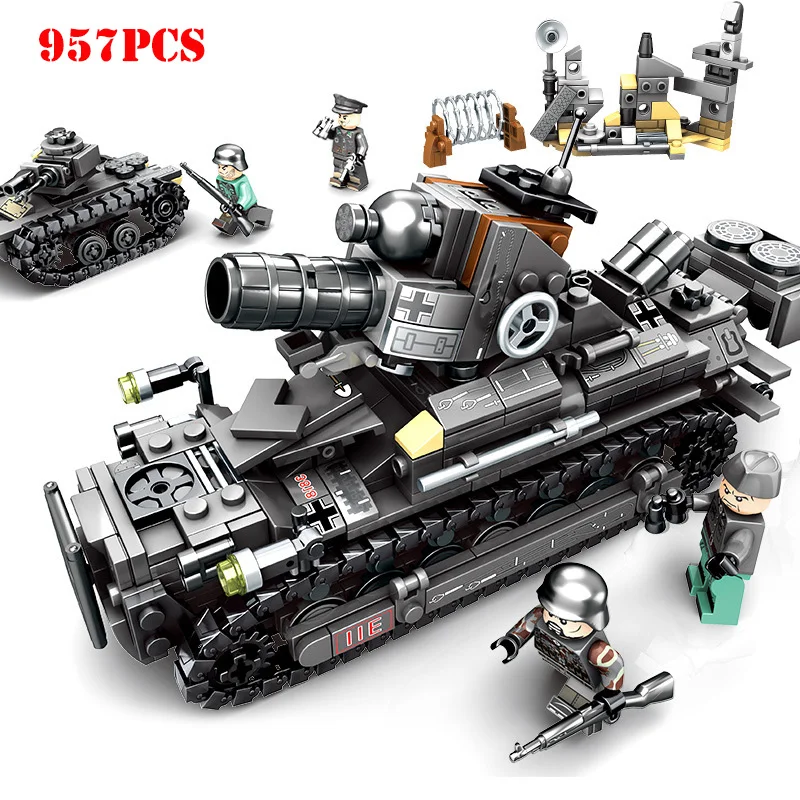 4 IN 1 World War 2 Military Tank Panzer Vehicle Building Blocks Compatible Legoing WW2 Soviet Army Weapon Bricks Child toys Gift