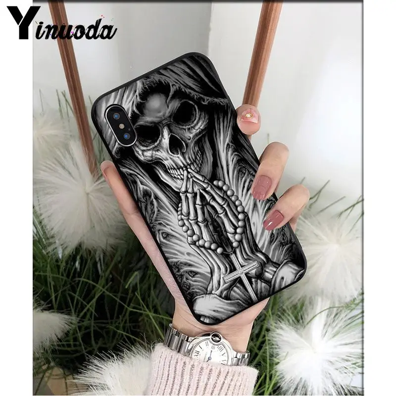 Yinuoda Grim reaper череп скелет DIY Роскошный Высокий протектор на конце чехол для iPhone X XS MAX 6 6S 7 7plus 8 8Plus 5 5S XR