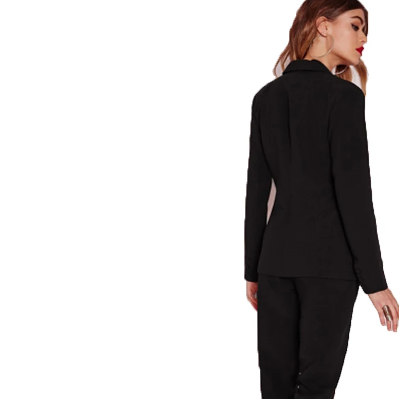 Haoduoyi Black Office pants Suit set Female Casual Slim Elegant Women's Suits Coat V Neck Sexy Chic Set Suit Blazer or pants