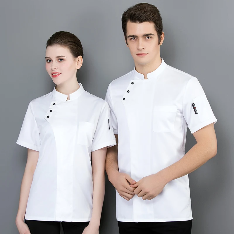 White Новое поступление шеф-повара Рубашка с короткими рукавами куртка Кухня форма офицантки летние дышащие готовить Спецодежда унисекс шеф-повар Униформа Рубашка - Цвет: White