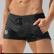 Летние Брендовые мужские шорты для плаванья на молнии, дизайнерские мужские купальники, сексуальные плавки для купания, дышащие пляжные шорты