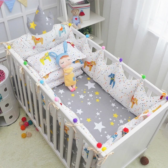 Cozy Baby Crib Bedding Complete Set Fairy Tales Style Cotton Cozy Baby Crib Bedding Complete Set Fairy Tales Style Cotton Cot Linens Kit Include Crown