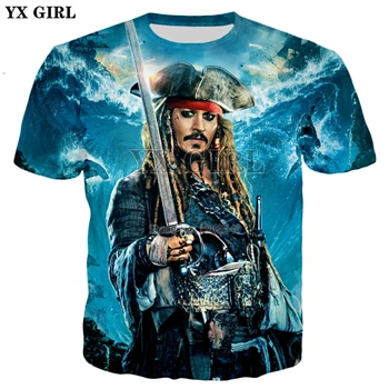 YX GIRL Jack Sparrow, футболка с 3d принтом из фильма Пираты Карибы, новинка, Мужская/женская летняя стильная повседневная футболка - Цвет: color as the picture