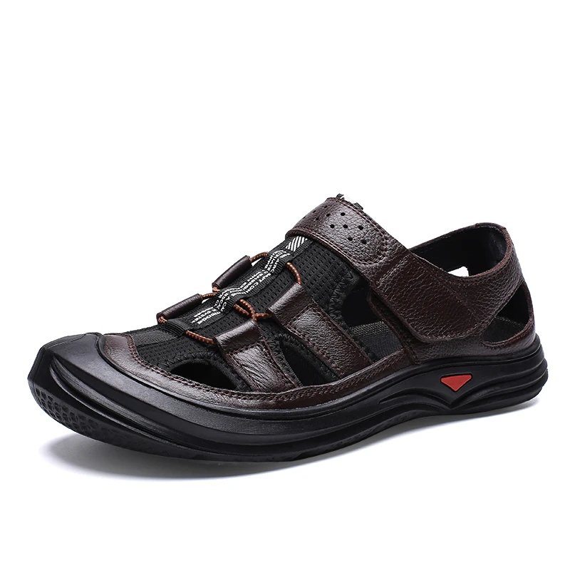 

Hole Shoes Men Shoes Male Cow Genuine Leather Sandals Summer Sandalias Hombre Slippers Clogs Sandles New 2019 Mens Shoes