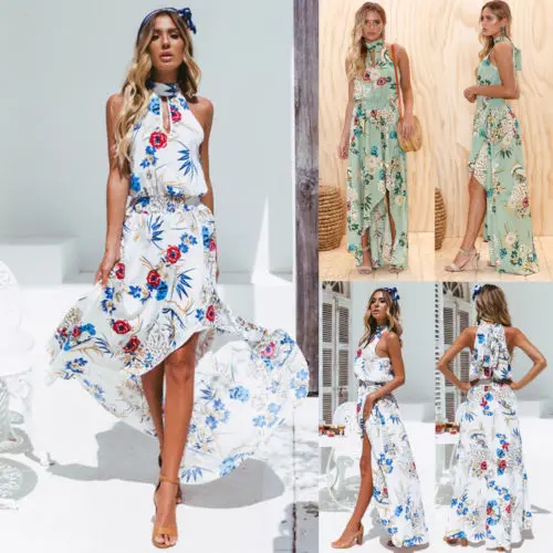 

Boho Chiffon Long Maxi Dress Women Summer Beach Evening Party Floral Print Sundress Sleeveless Casual Elegante Dresses Vestido
