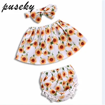 

Puseky Adorable Newborn Baby Girl Floral Clothes Sunfloral Crop Tops Tassel Bloomers Shorts Headband 3PCS Outfit Kids Clothing