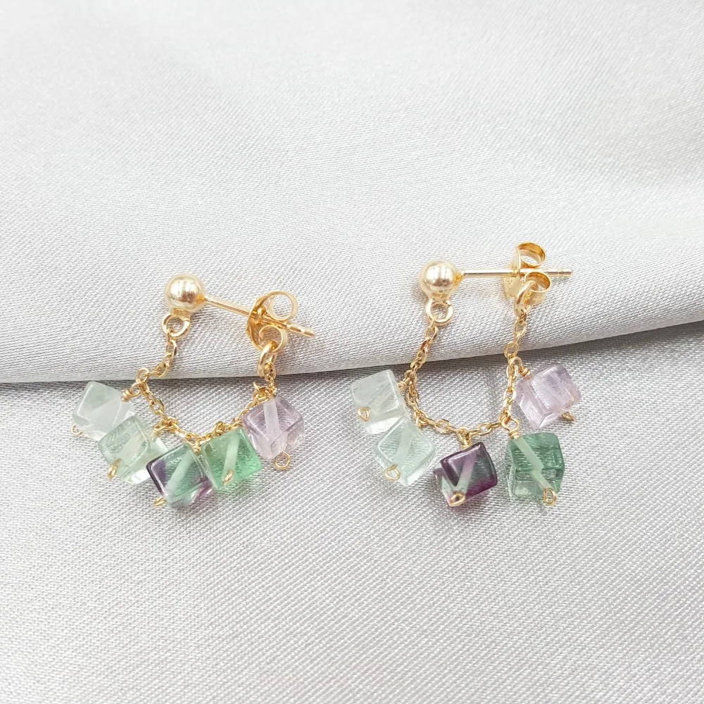

Lii Ji Gemstone Multi Fluorite 925 Sterling Silver Gold Color Stud Earring