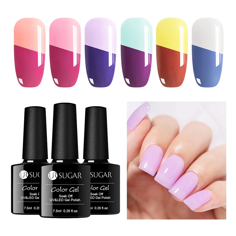 

UR SUGAR 7.5ml Light-sensitive Gel Nail Polish Colorful Changing Soak Off UV LED Nail Art Gel Varnish Lacquer Coat 6 Colors