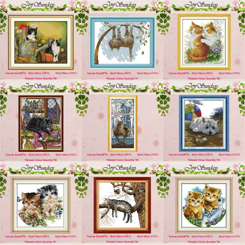 

Lazy cat Kitten Black Cat nimals counted 11CT 14CT Cross Stitch Set DIY DMC Cross-stitch Kit Embroidery Needlework Home Decor