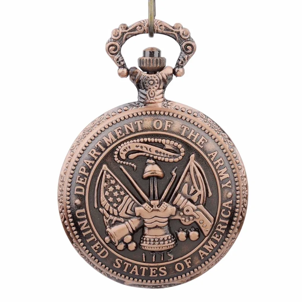 CKKU Jewelry армии США медальон античная карманные кварцевые часы с 15 дюймов сплава цепи с зажимом застежка для Для мужчин мальчиков подарок LPW105