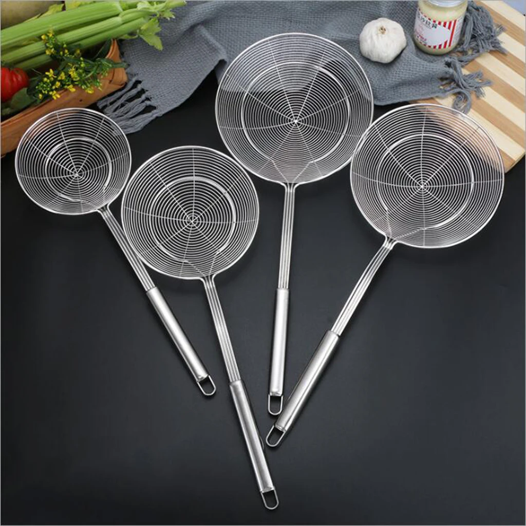 Stainless Steel Spider Strainer Skimmer Spoons Long Handle Wire Skimmer ladle 
