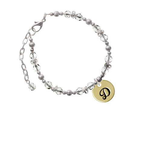 Goldtone Large Disc Letter - D - 3/4'' Clear Beaded Bracelet