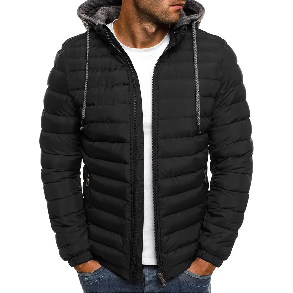 ZOGAA, зимние мужские парки, куртка, модное однотонное пальто на молнии с капюшоном, хлопок, Повседневная теплая одежда, пальто, Мужская Уличная одежда - Цвет: black