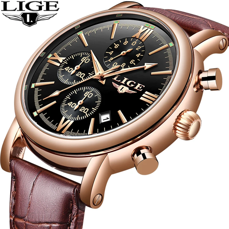 Reloj Hombre LIGE Роскошные мужские часы модный подарок хронограф кварц Рим цифровые