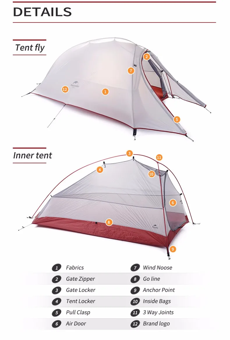 Naturehike Oudoor Сверхлегкий Кемпинг Велоспорт Туризм палатка 1 один человек профессиональный 20D нейлон силиконовое покрытие палатка