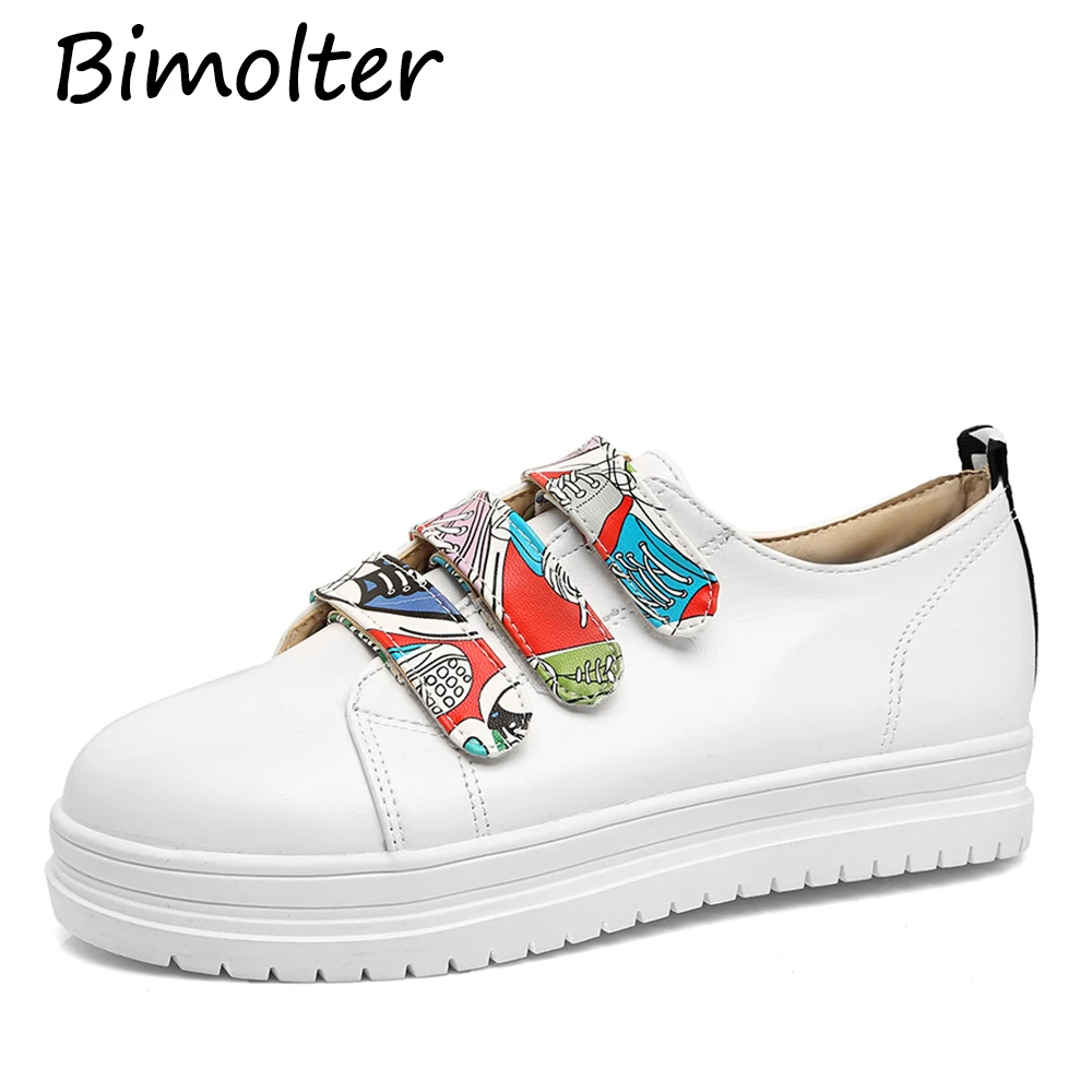 

Bimolter Women New Fashion Hook&Loop Flats Vulcanize Shoes Female Breathable Sneakers Students Shoes Leisure White Shoes PFEB023