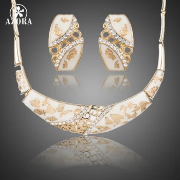 

AZORA Unique Gold Color Stellux Austrian Crystal Stud Earrings and Pendant Necklace Fashion Party Jewelry Sets TG0197
