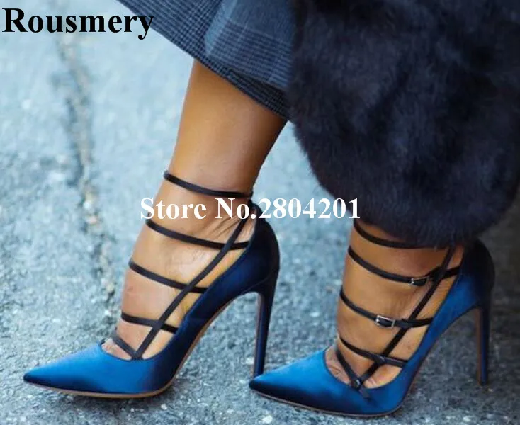 Rousmery Sexy Silk Patchwork Buckle Strap White Navy Blue High Heel Pointed Toe Cut Lady Pumps T-Stage Party Dress Shoes Women цена Rousmery Sexy Silk Patchwork Buckle Strap White Navy Blue High Heel Pointed Toe Cut Lady Pumps T-Stage Party Dress Shoes Women цены онлайн