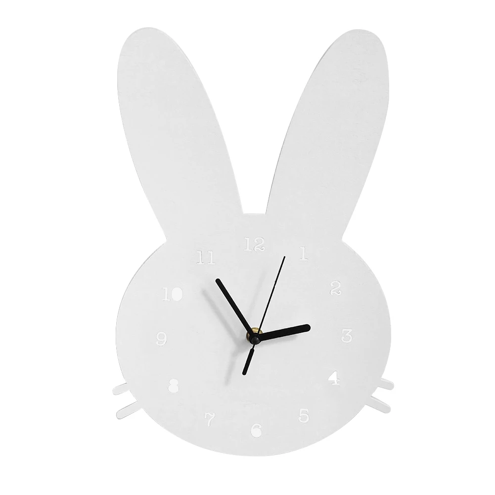 Домашние Мультяшные немые часы Современный дизайн скандинавские настенные украшения Детская комната часы мягкие деревянные настенные часы в форме кролика - Цвет: Белый