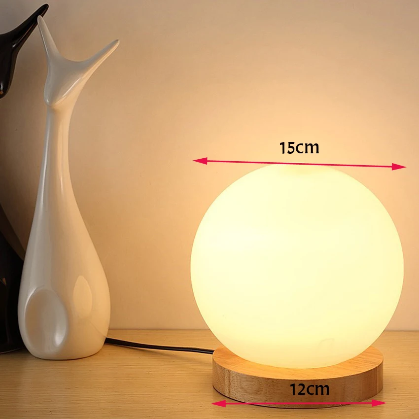Современная простая деревянная настольная лампа диаметром 15 см стеклянный шар прикроватный абажур Настольный светильник для гостиной столовой спальни осветительный прибор