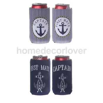 

2 Pair Nautical Beer Tin Can Cooler Stubby Holder CAPTAIN And FIRST MATE