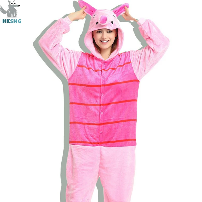 

HKSNG Unisex Animal Adult Piglet Pig Kigurumi Pajamas Flannel Cartoon Family Party Onesies Cosplay Costumes Sleepwear