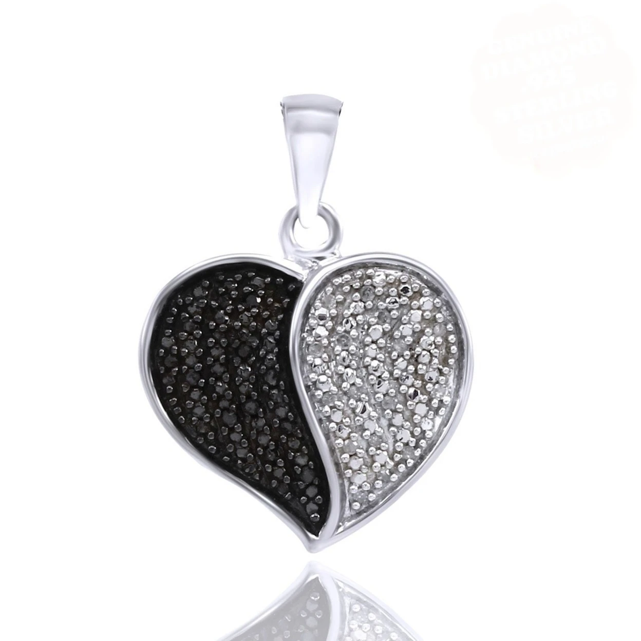 1/10Ct Round Cut Black & D/VVS1 18K Gold Over Heart Pendant # Free Stud Earrings