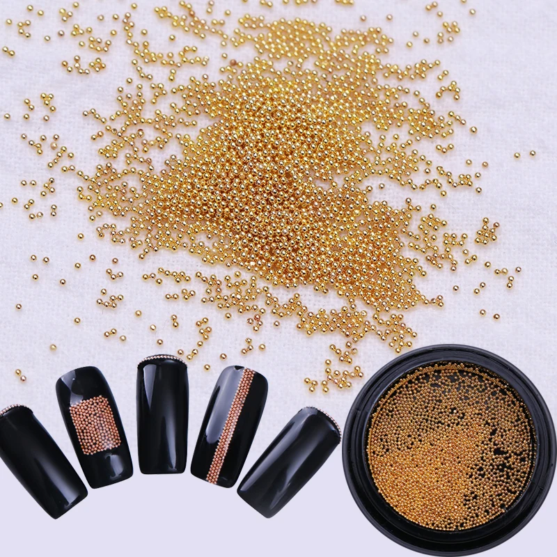 

1 Box Nail UV Gel Polish Decoration 3D Steel Beads 0.6mm Mini Caviar Metal Steel Ball Caramel Golden Designs DIY Rhinestones