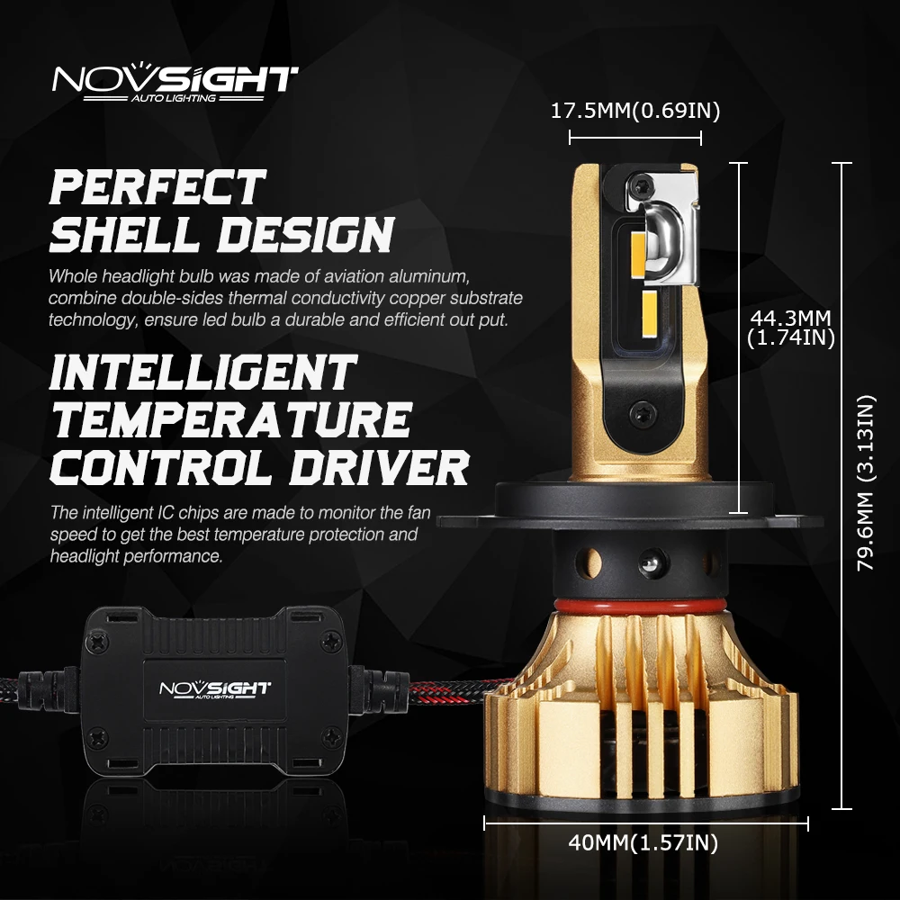 NOVSIGHT автомобиля светодиодный лампы для передних фар H4 светодиодный H7 H1 H3 H11 H13 9005 9006 9007 72 Вт 12000lm автомобильных фар Светодиодный 3000 К золотисто-желтый