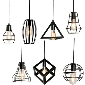 

Modern Pendant Lamp Black Cage Iron Hanglamp For Living Room Kitchen Lustre light Fixtures industrial lamp luminaire suspension