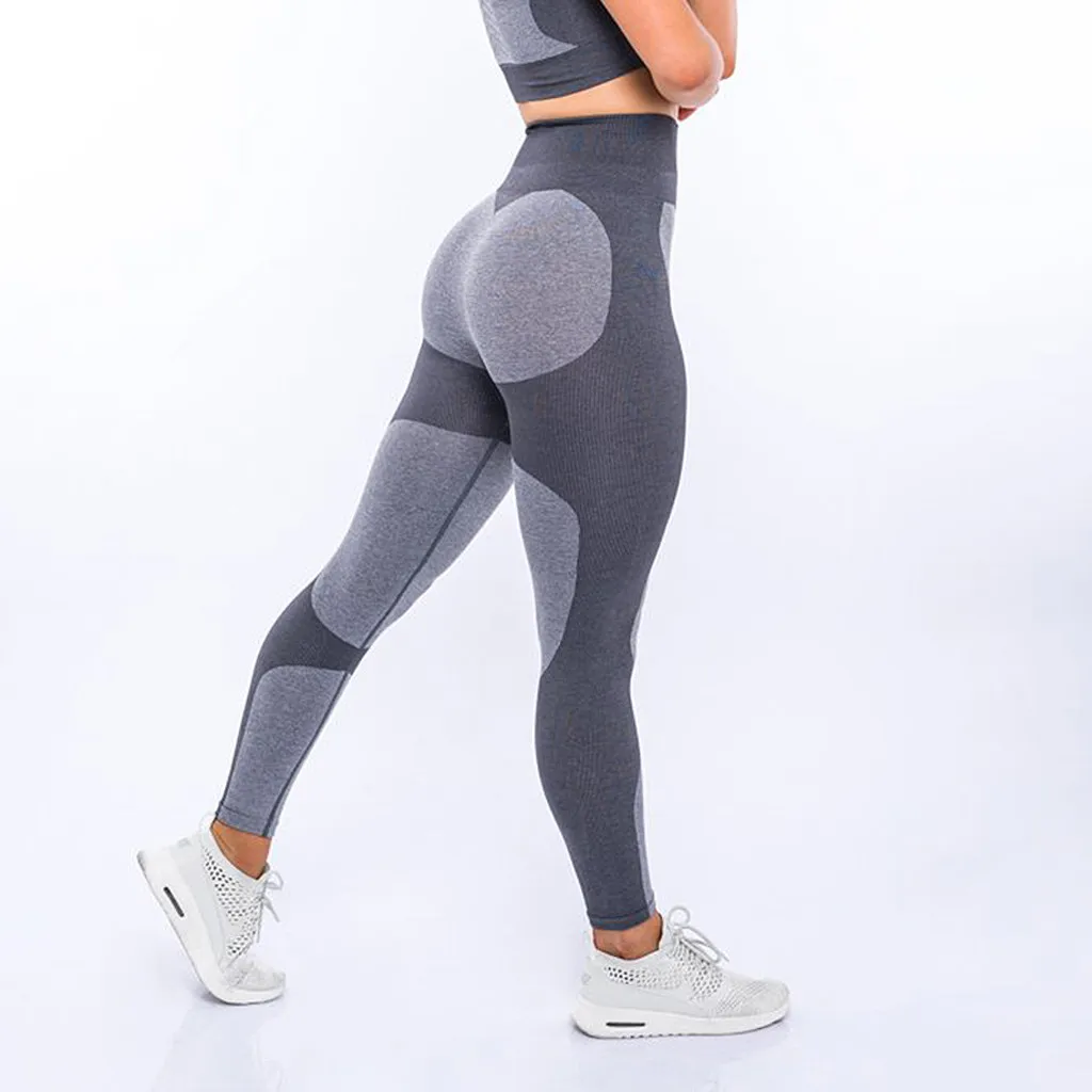 Solid Splice High-waist Yoga Pants Seamless Push Up Leggins Sport Women Fitness Running Yoga Pants Leggings Gym Sport Pant#py