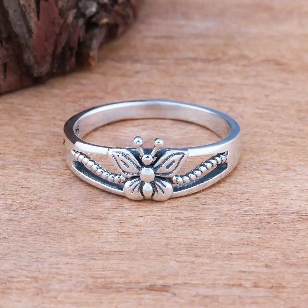 Solid 925 Sterling Silver Female Rings With 7mm Butterfly Shape Engagement Rings Jewelry Rings Gift to Girls(JewelOra RI102792)