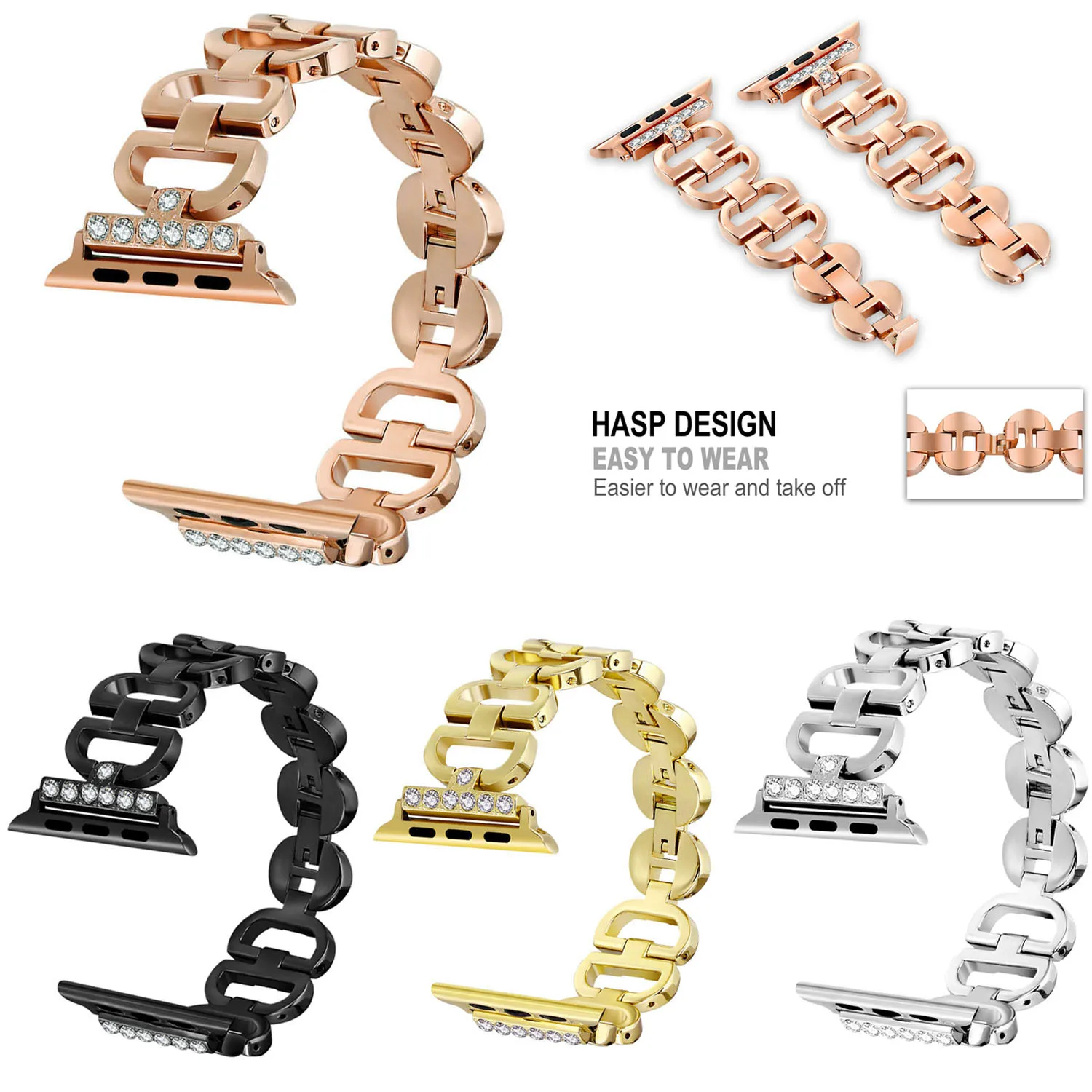 

Bling Diamond Rhinestone Watchbands For Apple Watch Band 42mm 38mm Stainless Steel Strap for Apple iWatch Series 3 2 1 Bracelet