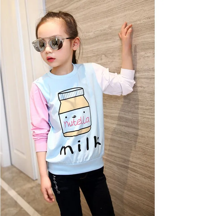 little teenage girls t-shirt character girls tops blue white pink patchwork tees girl tshirt 2016 spring autumn kids clothes 6 7 8 9 10 11 12 13 14 15 16 years old big little teenage girls long sleeve t-shirts children clothing (5)