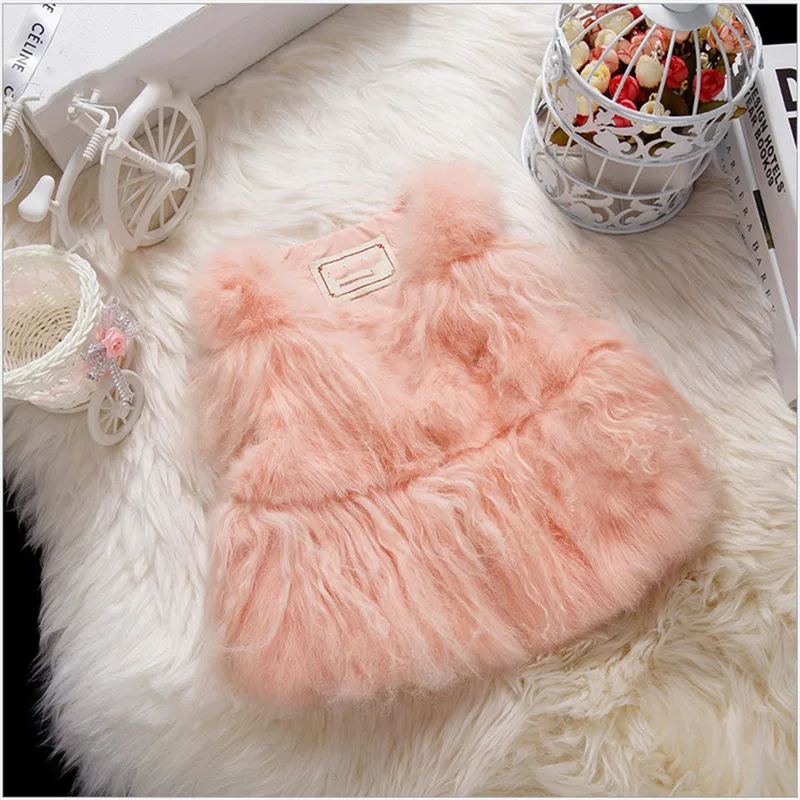 

New Fashion Rabbit Beach Wool Fur Vest for Children Autumn Winter Real Fur Short Thick Solid Vest Boy Girls Coat Clothes