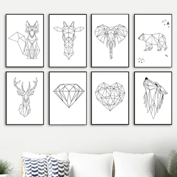 

Geometry Diamond Fox Deer Bear Wolf Wall Art Canvas Painting Nordic Posters And Prints Wall Pictures For Living Room Home Decor