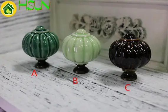 

Pumpkin Ceramic Knobs Drawer Knob Pulls Handles Dresser Knob Kitchen Cabinet Door Handles Light Dark Green Brown
