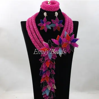 

Nigerian Fuchsia Pink Beads Jewelry Set Indian Bridal Jewellery Set African Wedding Beads Necklace Set Free Shipping ALJ141