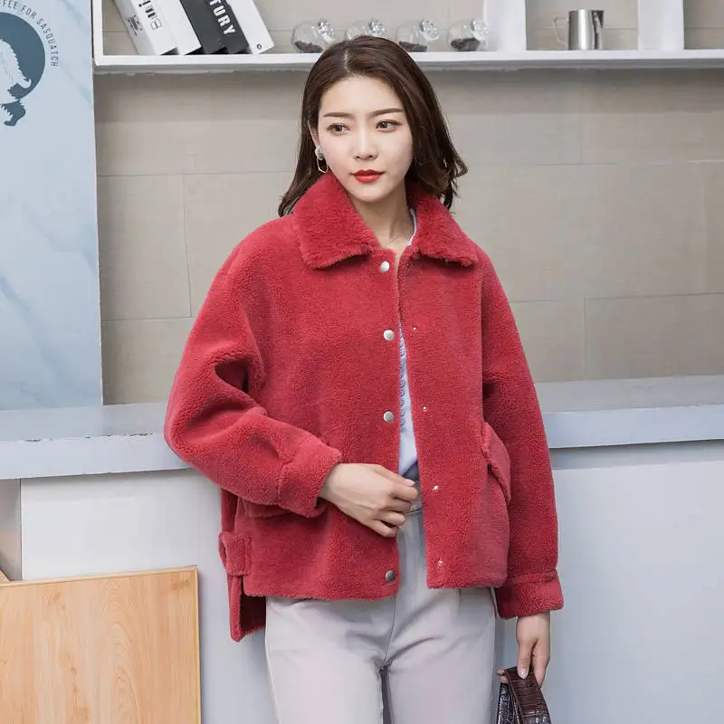 Autumn Winter New Female Real Fur Coat Women Natural Sheep Shearing Fur Thick Warm Coat Genuine Lamb Fur Short Jackets A03