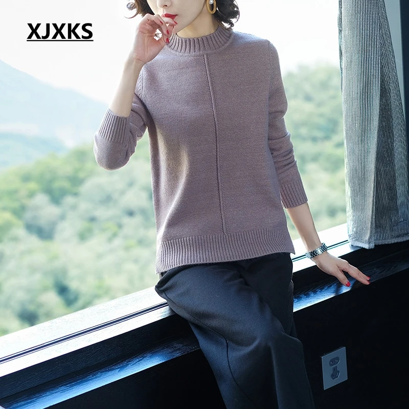 XJXKS ropa mujer invierno/Новое поступление, женские свитера и пуловеры хорошего качества с длинными рукавами, женский свитер с высоким воротником