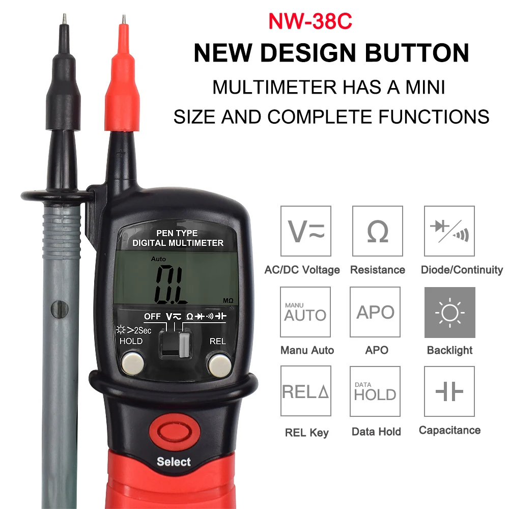 Beste NEWACALOX Handheld Backlight Lcd scherm Digitale Multimeter Pen Type Meter DC AC Spanning Weerstand Diode Continuïteit Tester Tool