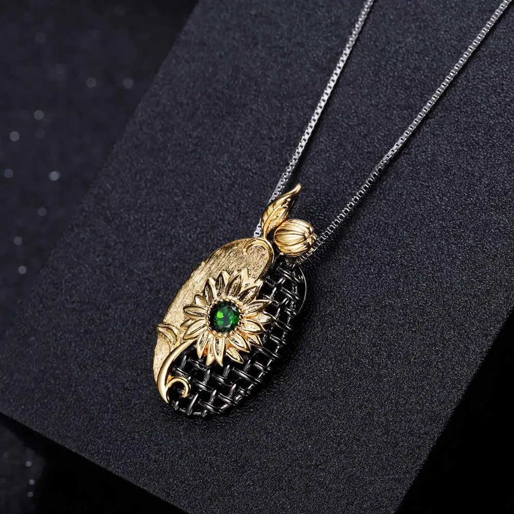 GEM'S балет натуральный хром кольцо из диопсида серьги кулон наборы 925 пробы серебро ручной работы подсолнух цветок набор украшений для женщин