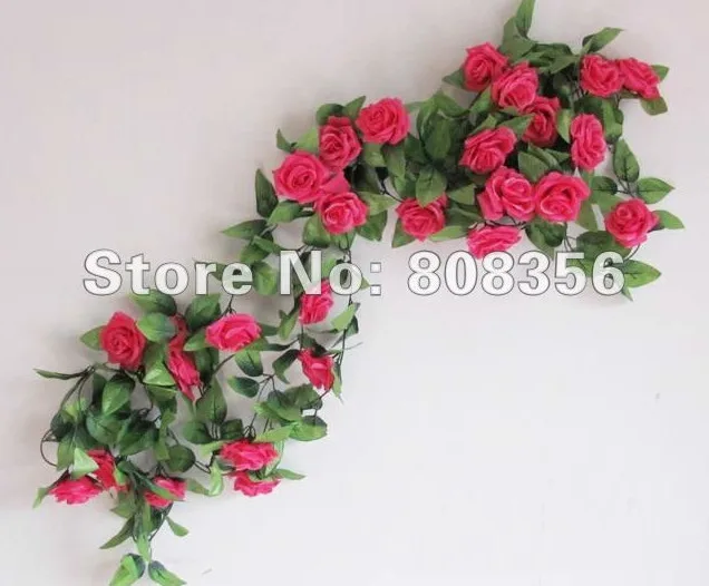 24 шт Искусственные розы камелии цветок лозы 86,6" для свадьбы рождественской вечеринки венок лоза цветы - Цвет: hot pink